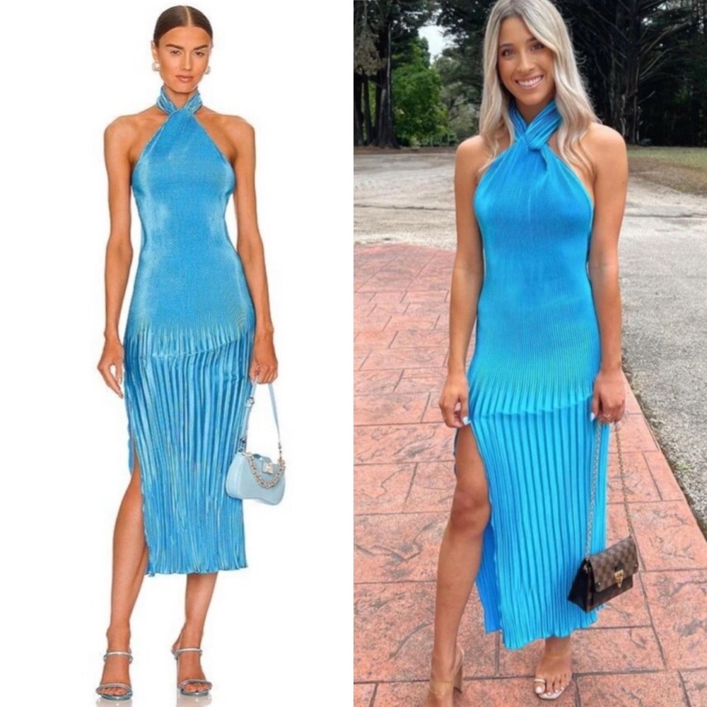 Elegant Blue Halter Neck Dress